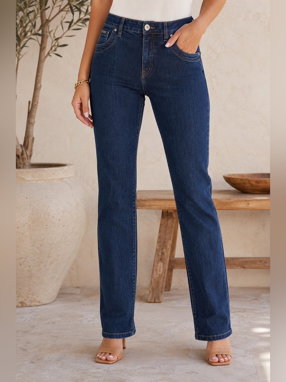 Beija-Flor Brazil Women’s Dark Wash Straight Leg Stretch Jeans Slim Fit 37x33